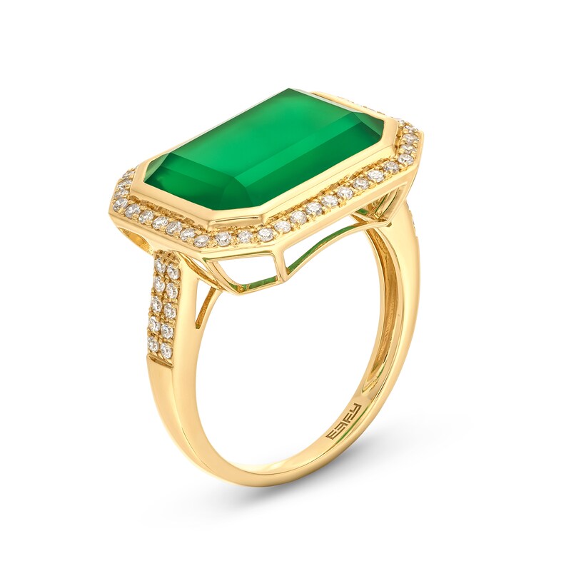 Main Image 3 of EFFY™ Collection Sideways Emerald-Cut Green Onyx and 0.29 CT. T.W. Diamond Frame Ring in 14K Gold