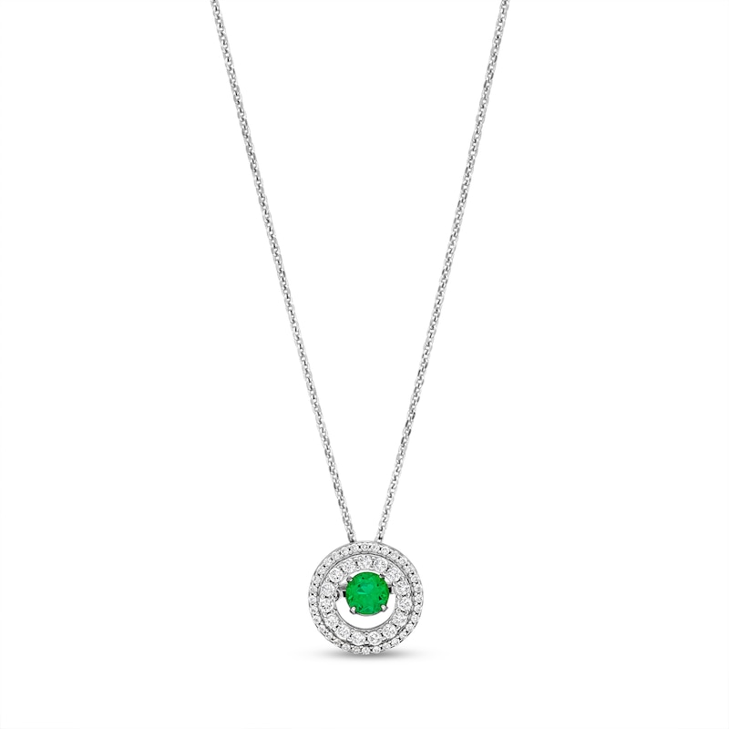 Main Image 1 of Unstoppable Love™ 4.5mm Lab-Created Emerald and White Lab-Created Sapphire Double Frame Pendant in Sterling Silver