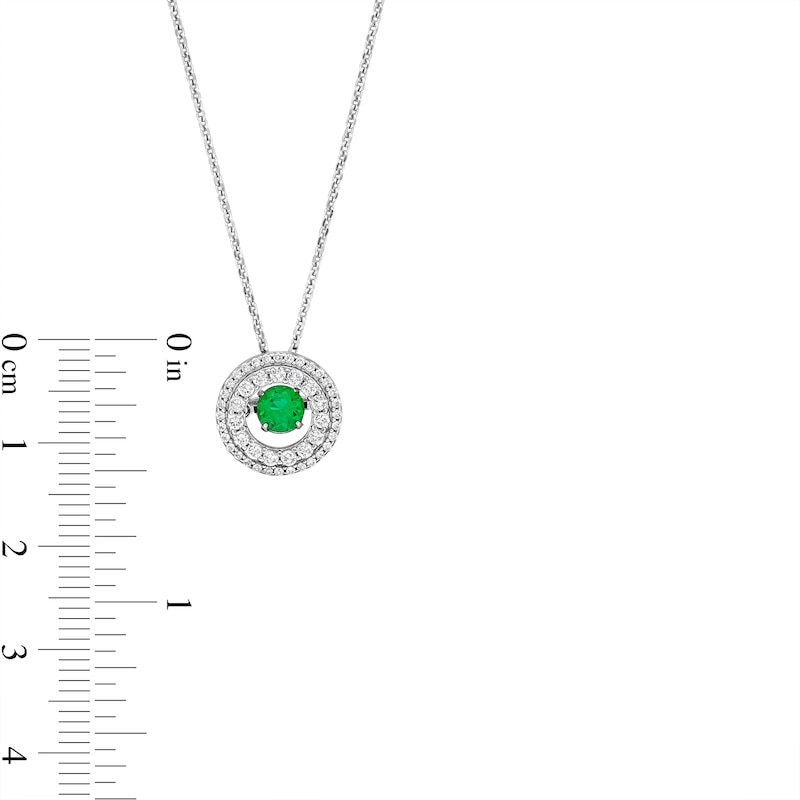 Main Image 4 of Unstoppable Love™ 4.5mm Lab-Created Emerald and White Lab-Created Sapphire Double Frame Pendant in Sterling Silver