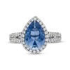 Pear-Shaped Blue and White Lab-Created Sapphire Frame Split Shank Ring in Sterling Silver