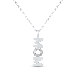 0.085 CT. T.W. Diamond "MOM" Linear Sideways Drop Pendant in Sterling Silver