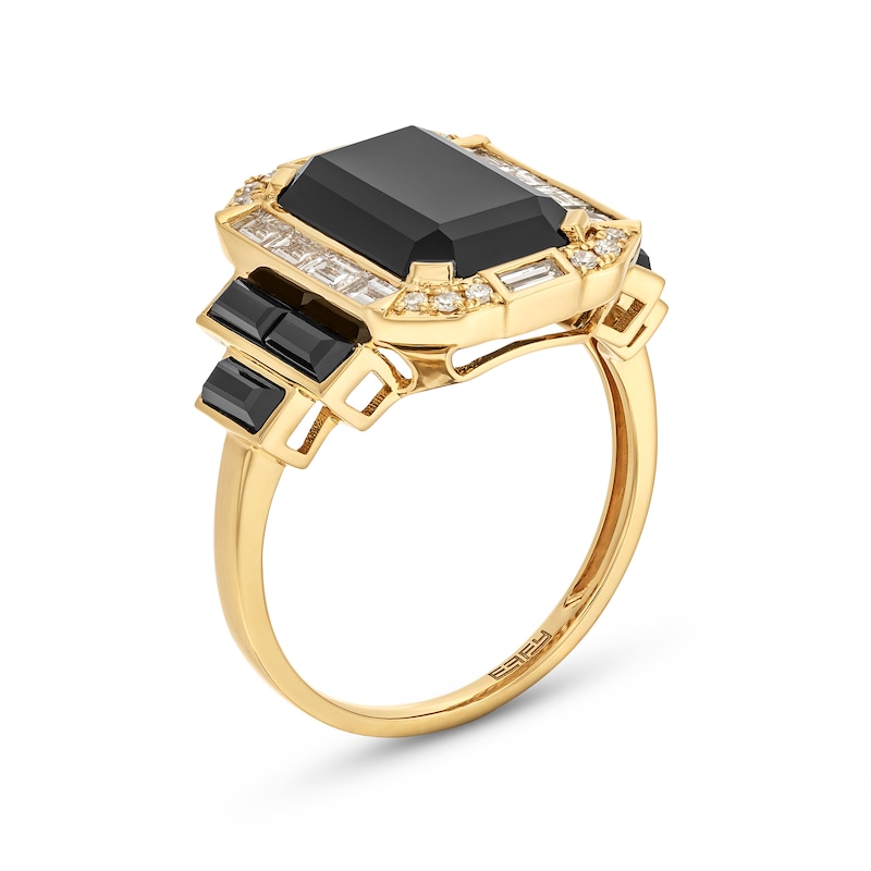 Main Image 3 of EFFY™ Collection Emerald-Cut Onyx and 0.37 CT. T.W. Diamond Frame Tri-Sides Collar Ring in 14K Gold