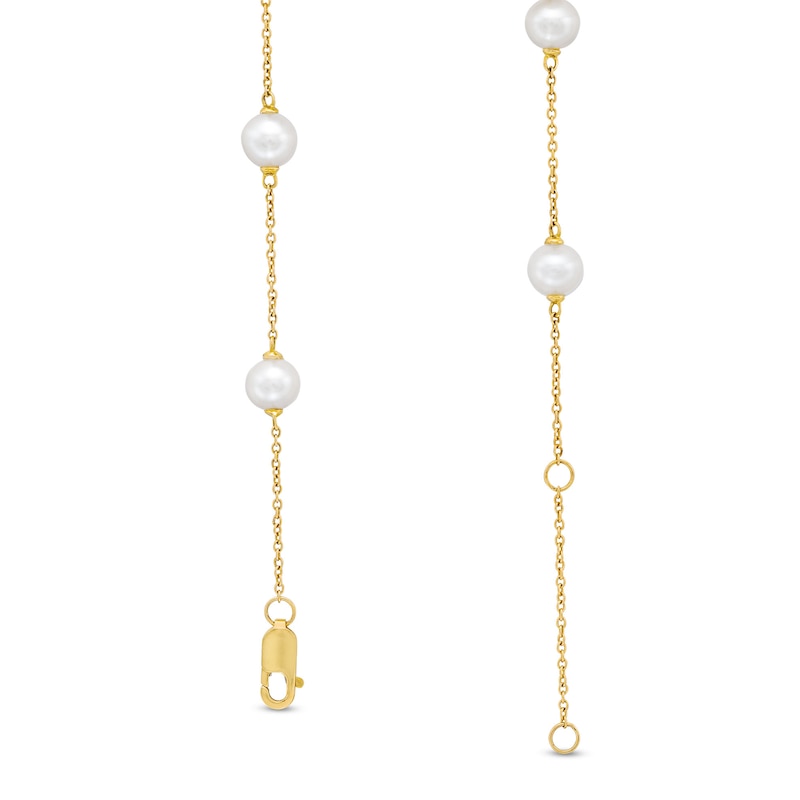 Main Image 3 of 5.0mm Freshwater Cultured Pearl with Evil Eye Station Chain Bracelet in 10K Gold-7.5"