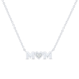 Diamond Accent "MOM" with Heart Necklace in Sterling Silver