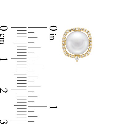 Freshwater Cultured Pearl and 0.145 CT. T.W. Diamond Cushion-Shaped Frame Stud Earrings in 10K Gold