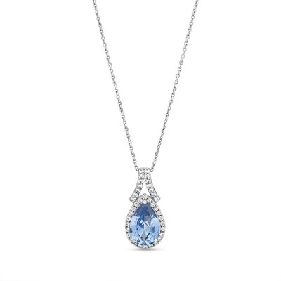 Pear-Shaped Blue and White Lab-Created Sapphire Frame Split Bail Pendant in Sterling Silver