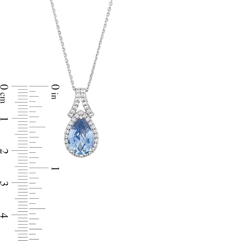 Pear-Shaped Blue and White Lab-Created Sapphire Frame Split Bail Pendant in Sterling Silver
