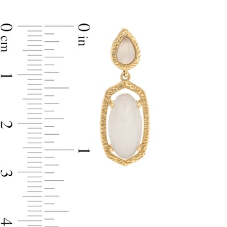Oval and Pear-Shaped White Jade Textured Frame Drop Earrings in 14K Gold