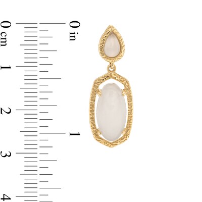 Oval and Pear-Shaped White Jade Textured Frame Drop Earrings in 14K Gold