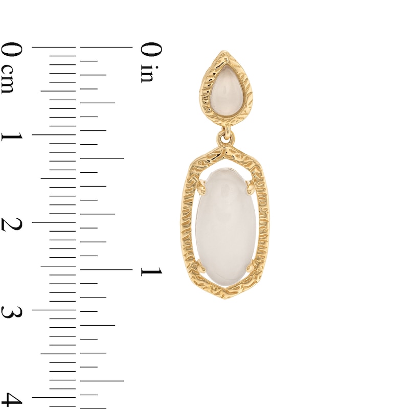 Oval and Pear-Shaped White Jade Textured Frame Drop Earrings in 14K Gold