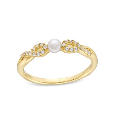 Freshwater Cultured Pearl and White Lab-Created Sapphire Infinity Twist Shank Ring in 10K Gold