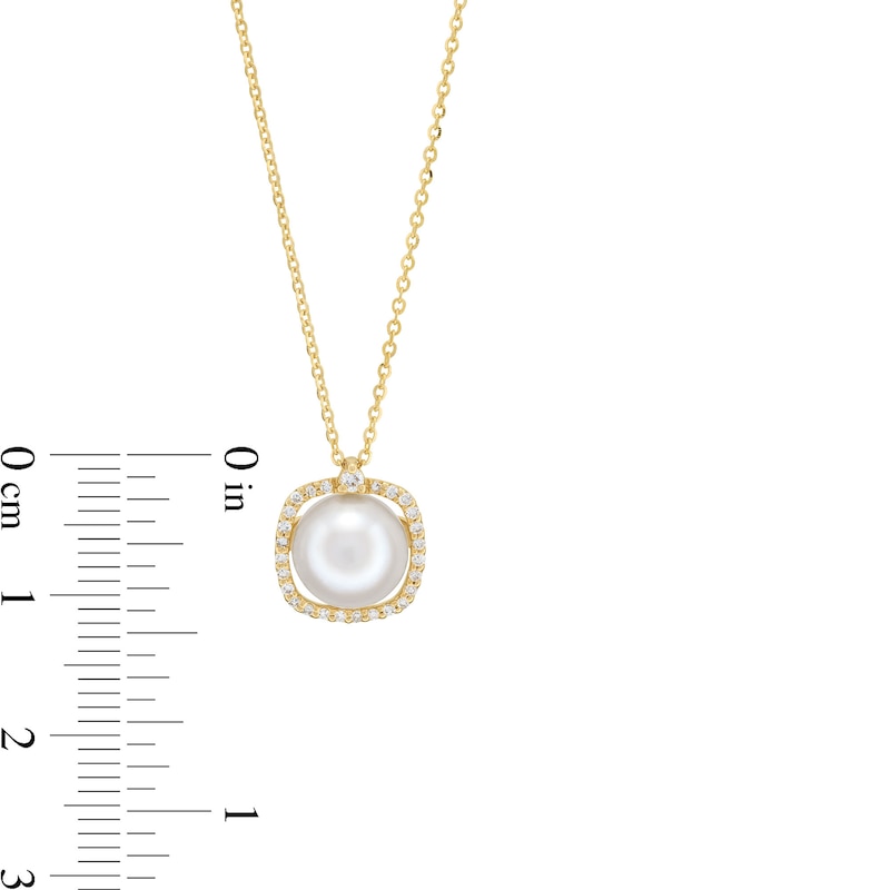 Main Image 4 of Freshwater Cultured Pearl and 0.085 CT. T.W. Diamond Cushion-Shaped Frame Pendant in 10K Gold