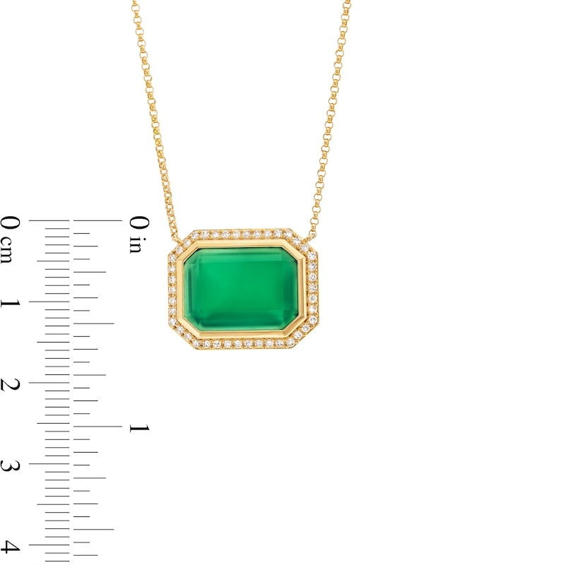 Main Image 4 of EFFY™ Collection Sideways Emerald-Cut Green Onyx and 0.18 CT. T.W. Diamond Frame Necklace in 14K Gold