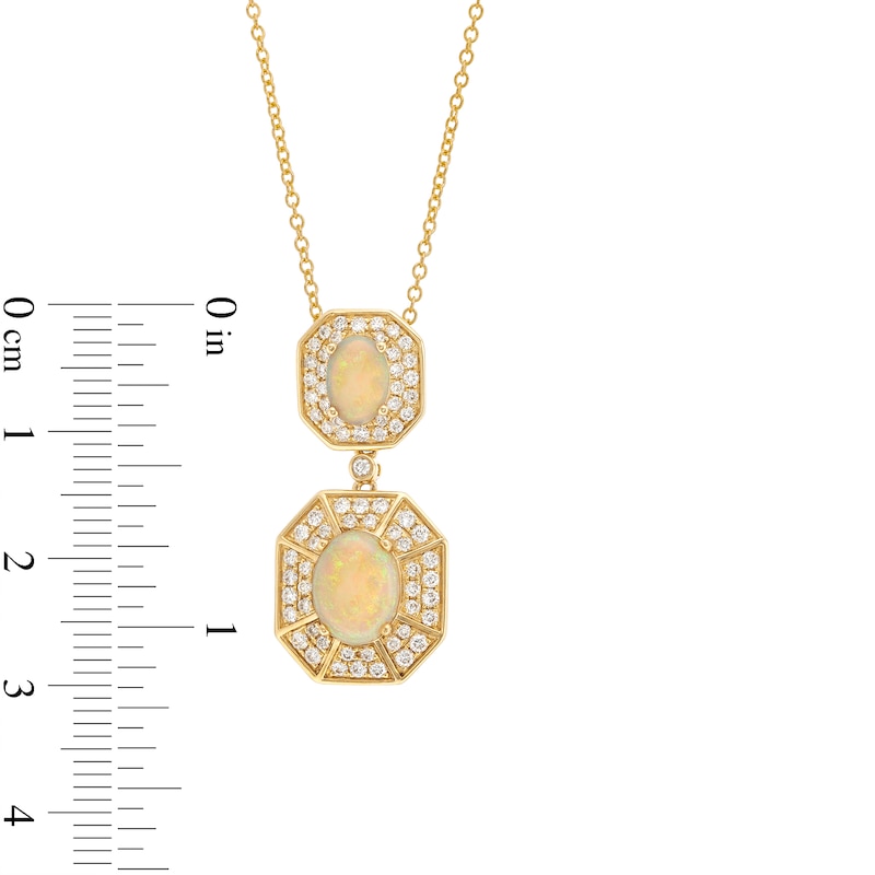 Main Image 4 of EFFY™ Collection Oval Opal and 0.45 CT. T.W. Diamond Double Octagon Frame Drop Pendant in 14K Gold