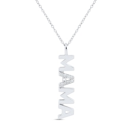 0.085 CT. T.W. Diamond "MAMA" Linear Sideways Drop Pendant in Sterling Silver