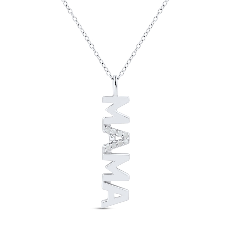 Main Image 1 of 0.085 CT. T.W. Diamond "MAMA" Linear Sideways Drop Pendant in Sterling Silver