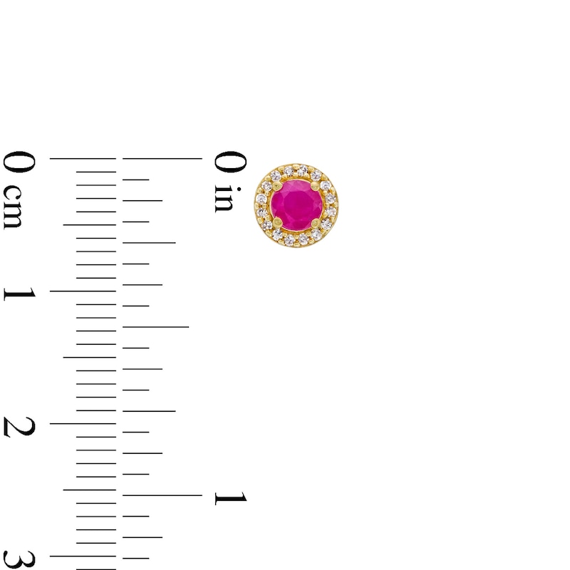 Main Image 3 of 4.0mm Certified Ruby and 0.085 CT. T.W. Diamond Frame Stud Earrings in 14K Gold