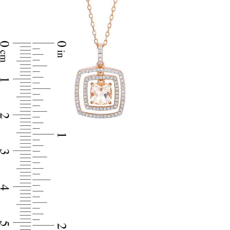 Main Image 4 of Cushion-Cut Morganite and White Lab-Created Sapphire Double Frame Pendant in Sterling Silver with 18K Rose Gold Plate