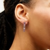 Thumbnail Image 2 of Certified Ruby and 0.25 CT. T.W. Diamond Alternating Double Row Linear Drop Earrings in 10K White Gold