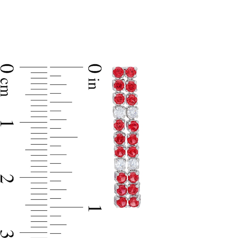 Main Image 3 of Certified Ruby and 0.25 CT. T.W. Diamond Alternating Double Row Linear Drop Earrings in 10K White Gold