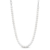 Freshwater Cultured Pearl and White Lab-Created Sapphire Paper Clip Chain Half-and-Half Necklace in Sterling Silver