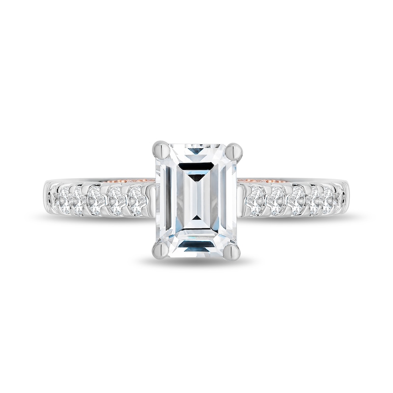Main Image 4 of Enchanted Star Aurora 2.00 CT. T.W. Emerald-Cut Certified Lab-Grown Diamond Engagement Ring in 14K Two-Tone Gold