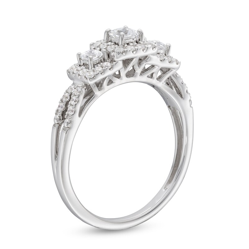 0.50 CT. T.W. Princess-Cut Diamond Frame Split Shank Past Present Future® Engagement Ring in 10K White Gold