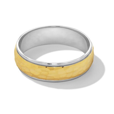 Men's 6.0mm Hammered Wedding Band in 14K Two-Tone Gold - Size 10