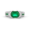 Oval and Round Lab-Created Emerald with White Lab-Created Sapphire Collar Triple Row Ring in Sterling Silver