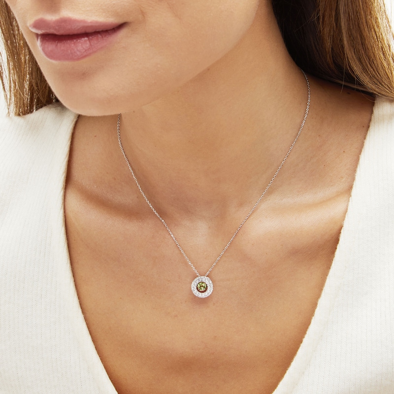 Main Image 2 of Unstoppable Love™ 4.5mm Peridot and White Lab-Created Sapphire Double Open Frame Pendant in Sterling Silver