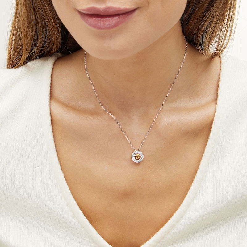 Main Image 2 of Unstoppable Love™ 4.5mm Citrine and White Lab-Created Sapphire Double Open Frame Pendant in Sterling Silver