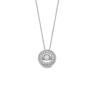 Unstoppable Love™ 4.5mm Lab-Created Opal and White Lab-Created Sapphire Double Open Frame Pendant in Sterling Silver