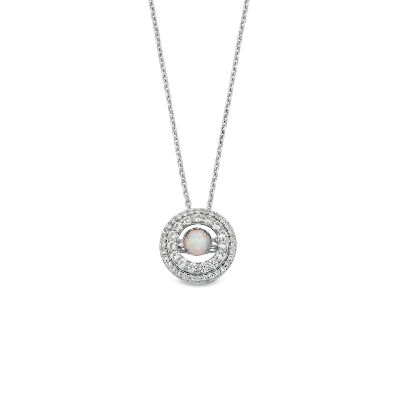 Main Image 1 of Unstoppable Love™ 4.5mm Lab-Created Opal and White Lab-Created Sapphire Double Open Frame Pendant in Sterling Silver