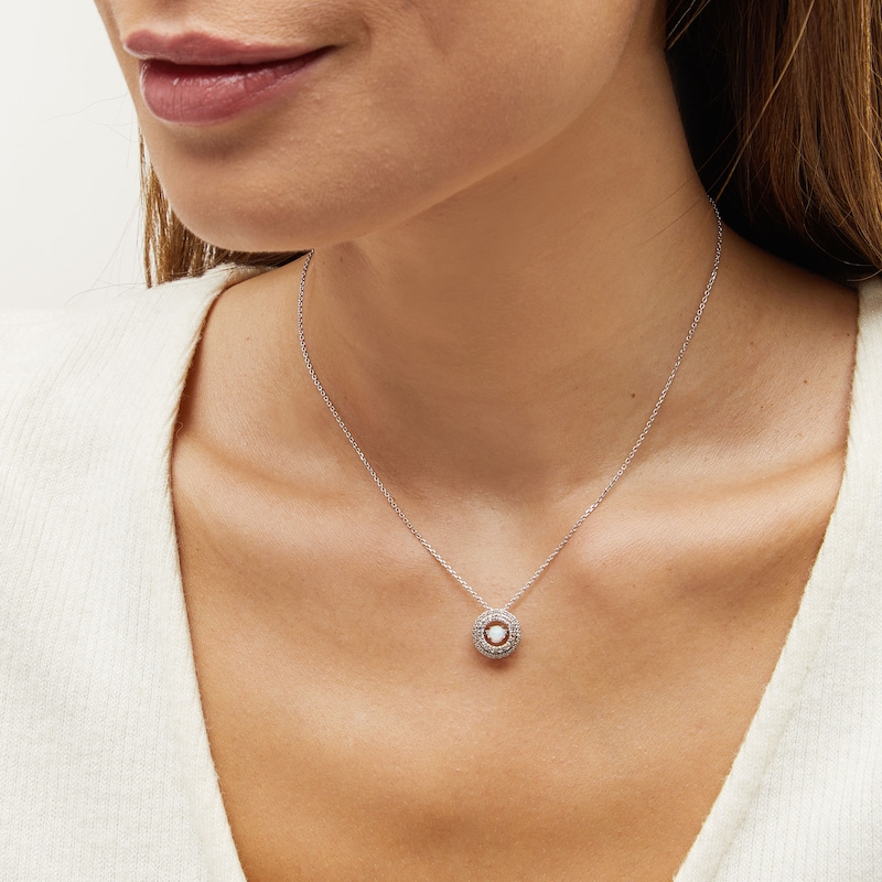 Main Image 2 of Unstoppable Love™ 4.5mm Lab-Created Opal and White Lab-Created Sapphire Double Open Frame Pendant in Sterling Silver