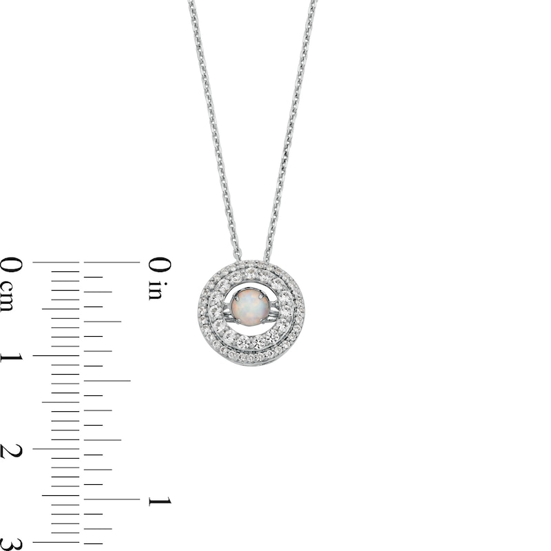 Main Image 3 of Unstoppable Love™ 4.5mm Lab-Created Opal and White Lab-Created Sapphire Double Open Frame Pendant in Sterling Silver
