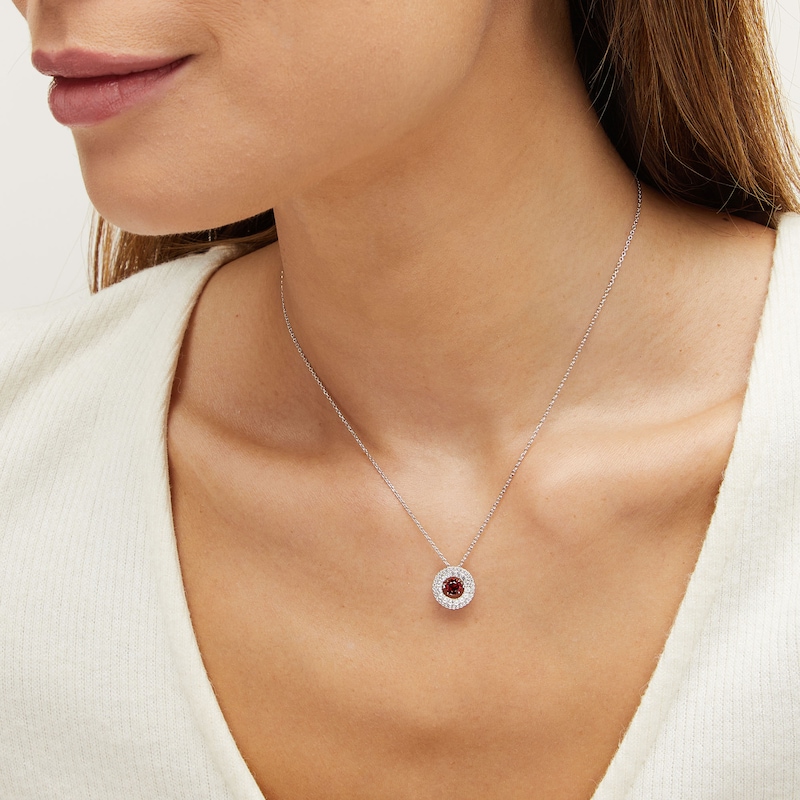 Main Image 2 of Unstoppable Love™ 4.5mm Garnet and White Lab-Created Sapphire Double Open Frame Pendant in Sterling Silver