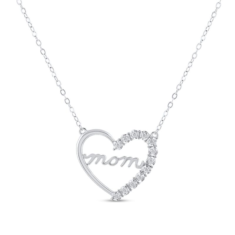 0.085 CT. T.W. Diamond "mom" Heart Necklace in Sterling Silver - 17"