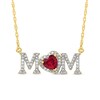 Thumbnail Image 1 of 5.0mm Heart-Shaped Lab-Created Ruby and 0.10 CT. T.W. Diamond &quot;MOM&quot; Necklace in 10K Gold