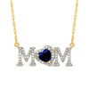 Thumbnail Image 1 of 5.0mm Heart-Shaped Blue Lab-Created Sapphire and 0.10 CT. T.W. Diamond "MOM" Necklace in 10K Gold
