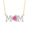 Thumbnail Image 1 of 5.0mm Heart-Shaped Pink Lab-Created Sapphire and 0.10 CT. T.W. Diamond "MOM" Necklace in 10K Gold