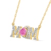 Thumbnail Image 2 of 5.0mm Heart-Shaped Pink Lab-Created Sapphire and 0.10 CT. T.W. Diamond "MOM" Necklace in 10K Gold