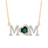 Thumbnail Image 1 of 5.0mm Heart-Shaped Lab-Created Emerald and 0.10 CT. T.W. Diamond "MOM" Necklace in 10K Gold