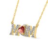 5.0mm Heart-Shaped Garnet and 0.10 CT. T.W. Diamond "MOM" Necklace in 10K Gold