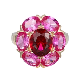 Oval Lab-Created Ruby and Pink Lab-Created Sapphire Flower Ring in 10K Gold