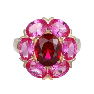 Oval Lab-Created Ruby and Pink Lab-Created Sapphire Flower Ring in 10K Gold