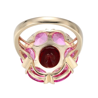 Oval Lab-Created Ruby and Pink Lab-Created Sapphire Flower Ring in 10K Gold