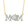 Thumbnail Image 1 of 5.0mm Heart-Shaped White Lab-Created Sapphire and 0.10 CT. T.W. Diamond "MOM" Necklace in 10K Gold