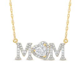 5.0mm Heart-Shaped White Lab-Created Sapphire and 0.10 CT. T.W. Diamond "MOM" Necklace in 10K Gold