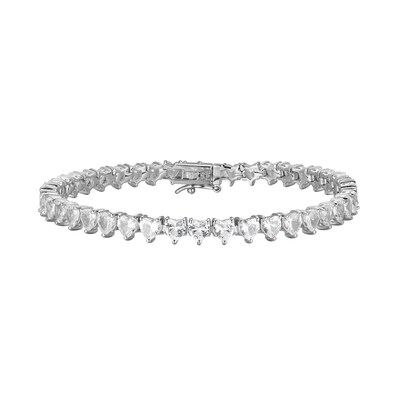 4.0mm Heart-Shaped White Lab-Created Sapphire Tennis Bracelet in Sterling Silver - 7.25"