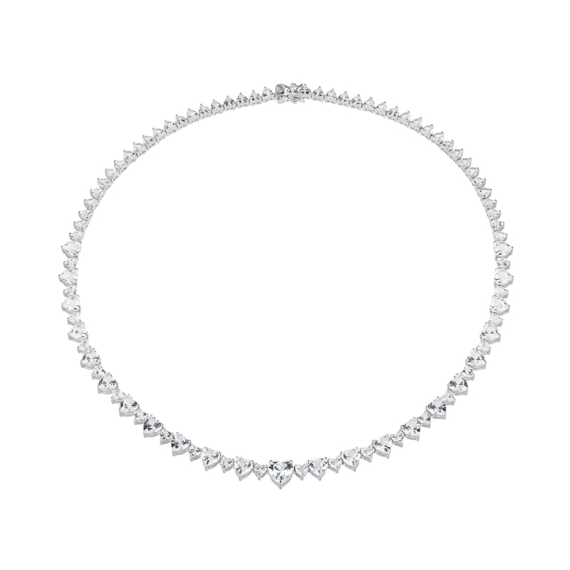 Main Image 1 of Heart-Shaped White Lab-Created Sapphire Alternating Tennis Necklace in Sterling Silver